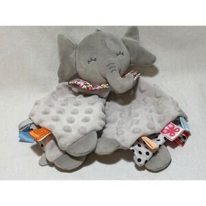 Grey‎ Elephant Baby Security Blanket Minky Dimple Lovey with Tags and Teether